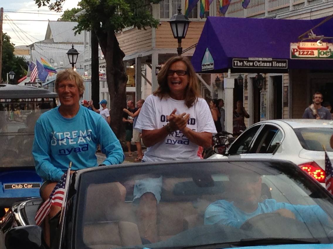 Diana Nyad (L) was honored Tuesday with a parade down Duval Street in her honor. (Ted Scouten/CBS4)