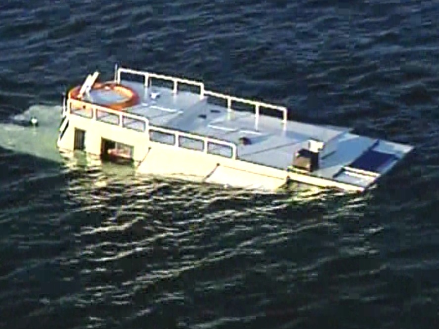 Sunken party boat as seen from Chopper 4 on Monday, Oct. 14, 2013. (Source: CBS4)