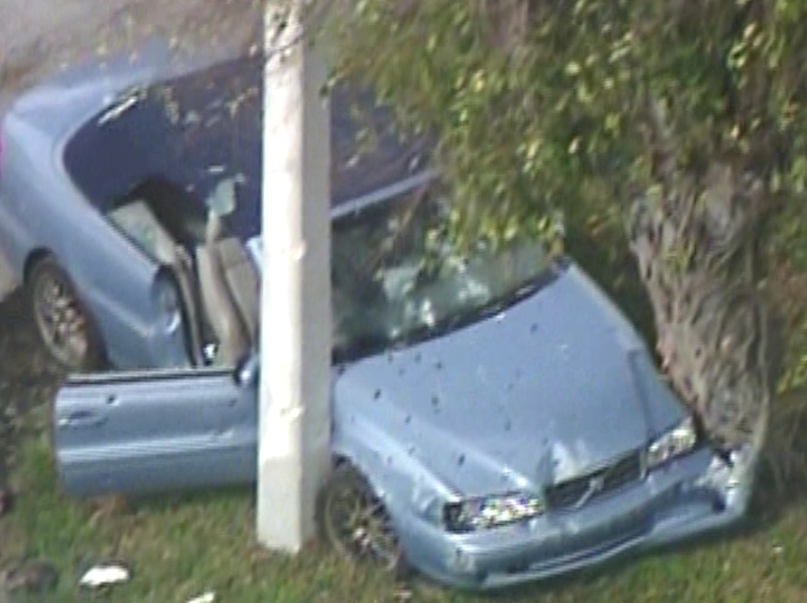 The blue Volvo was riddled with bullets as seen in this picture. (Source: CBS4)