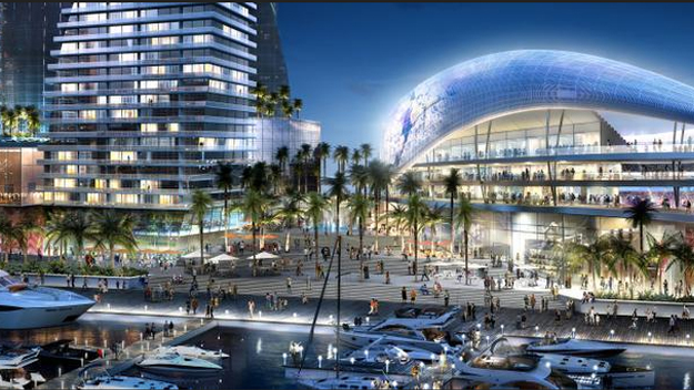 Rendering of the plaza that could be built near the soccer stadium at PortMiami.  (Source: Arquitectonica, 360 Architecture and Visual House) 