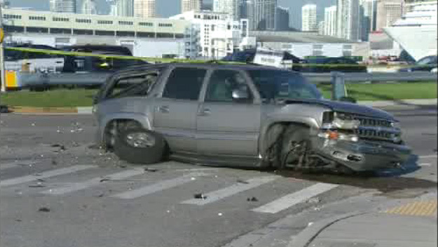 One person was killed, two others injured in a crash on the MacArthur Causeway. (Source: CBS4) 