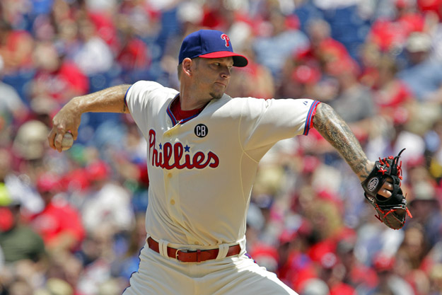 PHILADELPHIA - MAY 25: Starting pitcher A.J. Burnett #34 of the Philadelphia Phillies throws a pitch in the first inning during a game against the Los Angeles Dodgers at Citizens Bank Park on May 25, 2014 in Philadelphia, Pennsylvania.