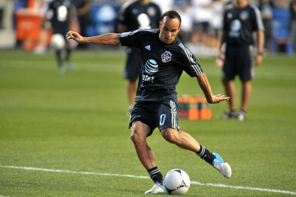 Landon Donovan #10 of MLS All-Stars takes a shot during warmups before the 2012 AT&T MLS All-Star Game against Chelsea at PPL Park on July 25, 2012 in Chester, Pennsylvania.  (credit: Drew Hallowell/Getty Images)