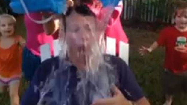 Rick Folbaum gets doused for a good cause in the Ice Bucket Challenge.