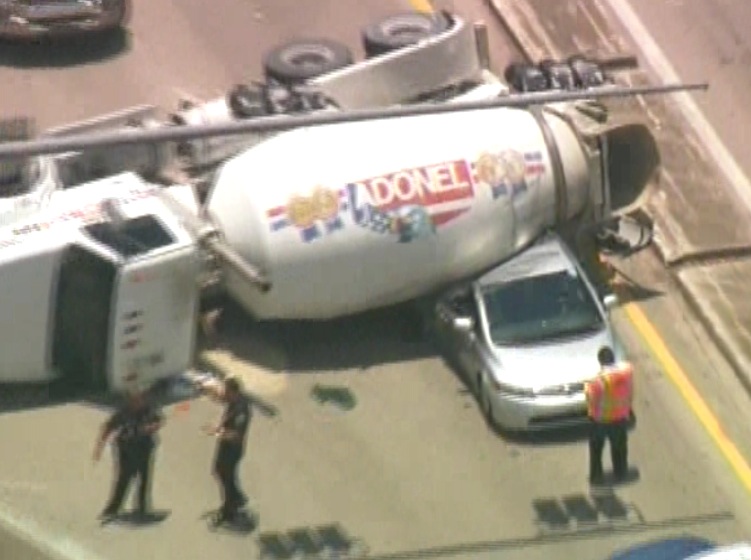 Car Crushed In Cement Truck Rollover Wreck – CBS Miami