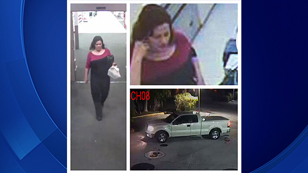 Surveillance cameras captured a woman wanted in connection to number of burglaries. She was seen at a store using credit cards, police said, were stolen from the homes. (Courtesy: Pinecrest Police)