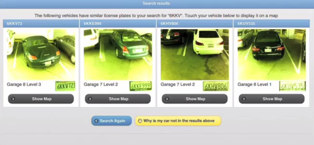 For those drivers, who don't seem to know where their car is, the system will also help them find their parked car by providing a map showing where the car is. All the driver has to do it type in part of the license plate number. (Courtesy: Park Assist)