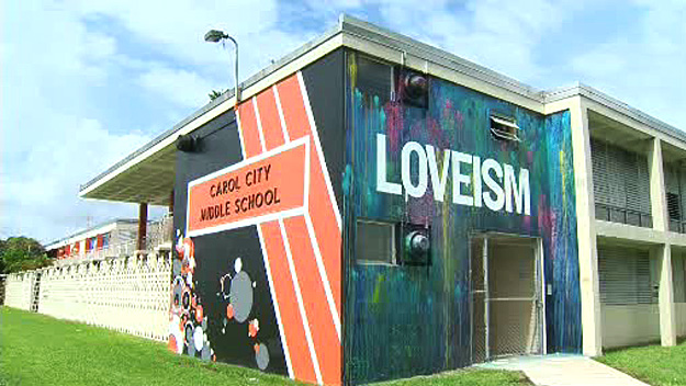 There is some color on campus at Carol City Middle School, including murals up to 25-feet tall have been painted to encourage and inspire. (Source: CBS4)