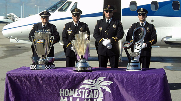 The NASCAR premier series’ trophies arrived at Landmark Aviation at Miami International Airport on Nov. 17, 2015.  (Source: Homestead-Miami Speedway)