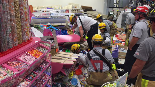 Rescue crews search for shoppers after aisles collapse in Boca Raton Party city. (Source: Twitter/ Palm Beach County Fire Rescue) 