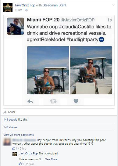 One person said Claudia Castillo made a mistake and people shouldn't attack her for it. (Source: Facebook / Javi Ortiz Fop)