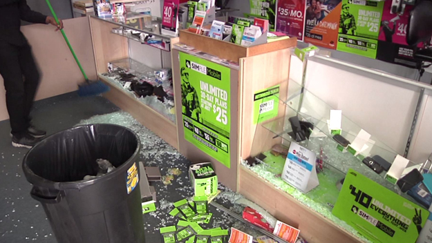 Employees are left to clean up a big mess after a smash and grab break-in in Oakland Park. (Source: CBS4)