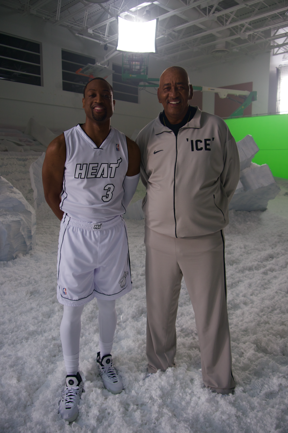 Dwyane Wade poses with NBA legend George "Ice Man" Gervin during a Gatorade commercial shoot. (Source: SB Nation/Hot Hot Hoops. Credt Surya Fernandez)