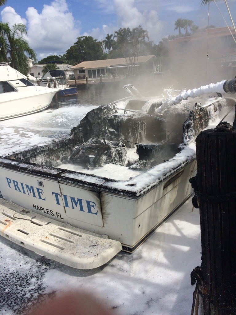 Firefighters used foam to put out the fire on "Prime Time." (Courtesy of Pompano Beach Fire)