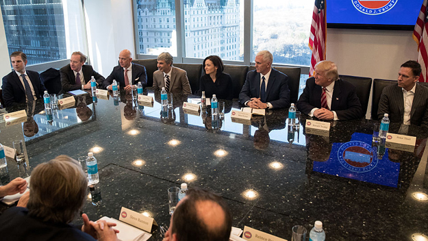 President-elect Donald Trump and Vice President-elect Mike Pence meet with technology executives at Trump Tower, December 14, 2016 in New York City. This is the first major meeting between President-elect Trump and technology industry leaders. (Photo by Drew Angerer/Getty Images)