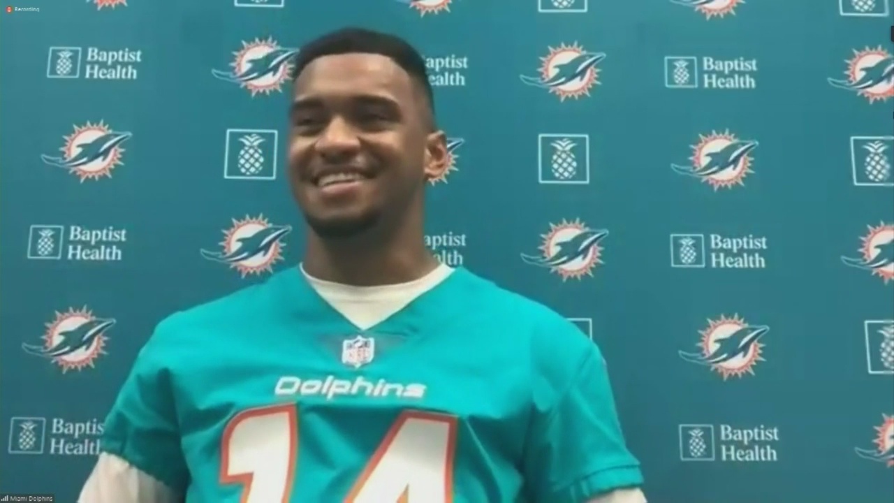 Tua Tagovailoa Wears Ryan Fitzpatrick Jersey To His First Dolphins Press Conference
