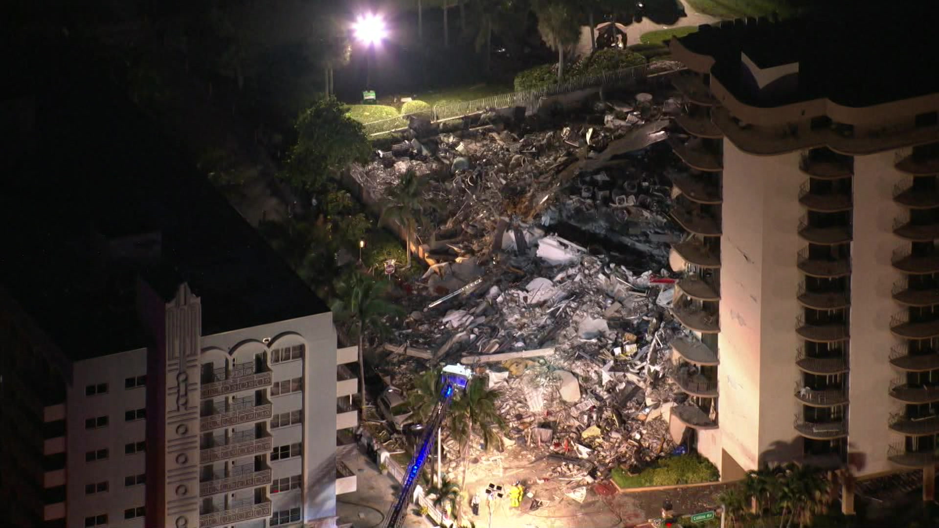 chopper Surfside Building Collapse Night Time 6 24 21
