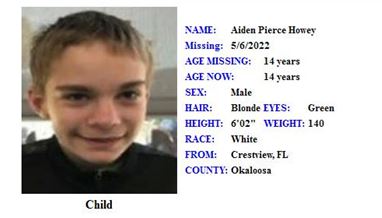 Missing Child Alert Issued For Crestview Teen Aiden Pierce Howey